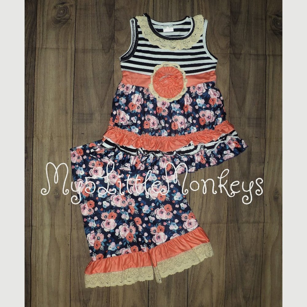Boutique Floral Tunic Dress Capri Leggings Girls Outfit Set